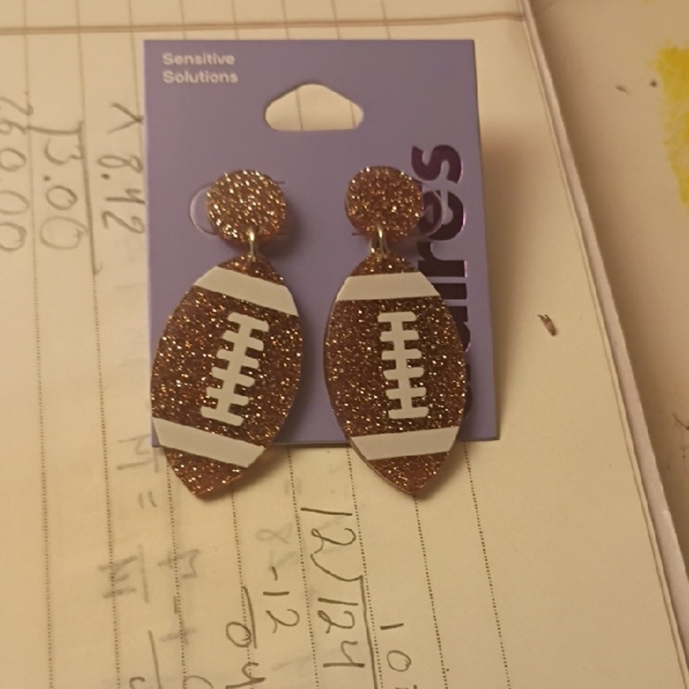 Claire's Brown and White Football Earrings